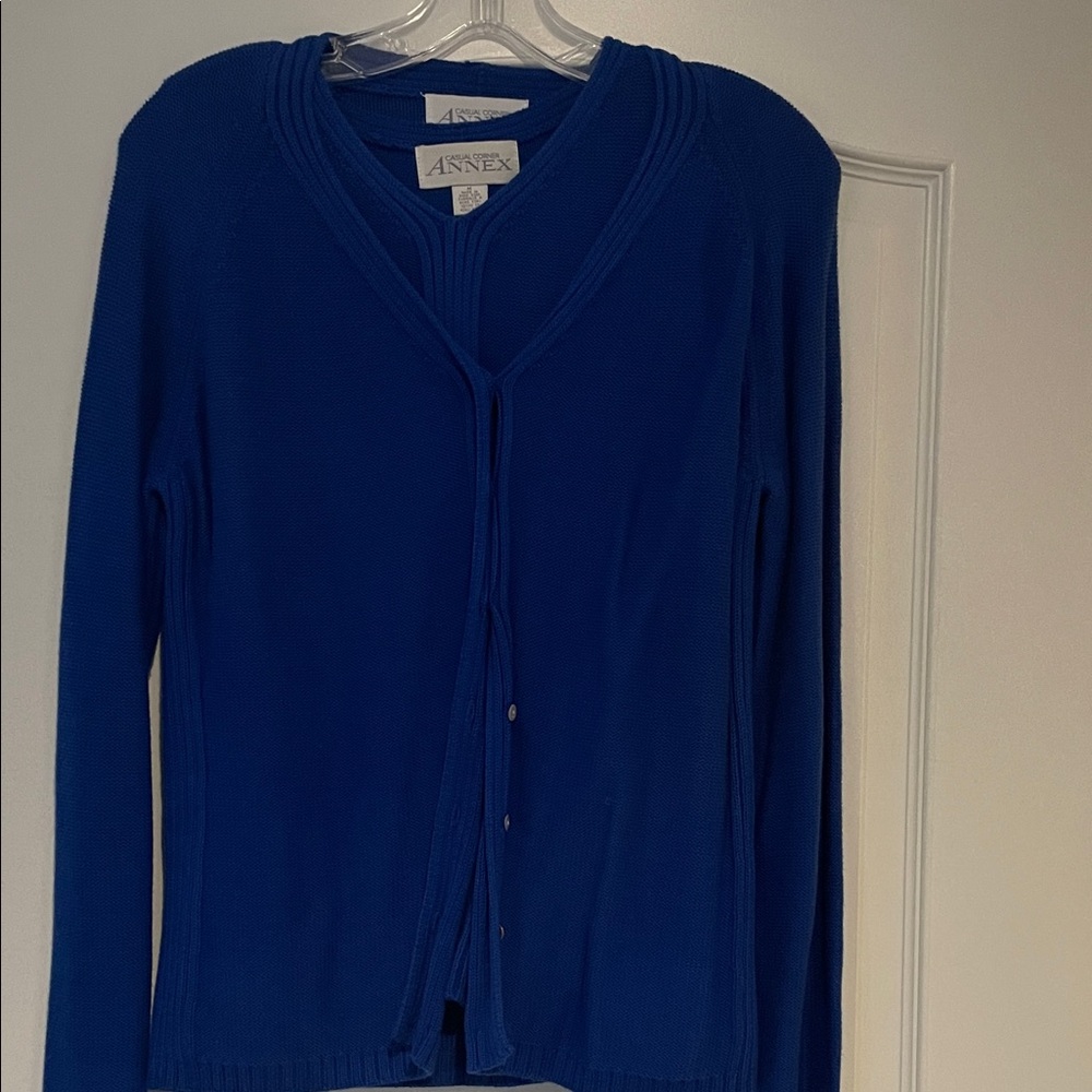 Women's Blue Cardigan Sweater set. Sleeveless top ( matching) underneath